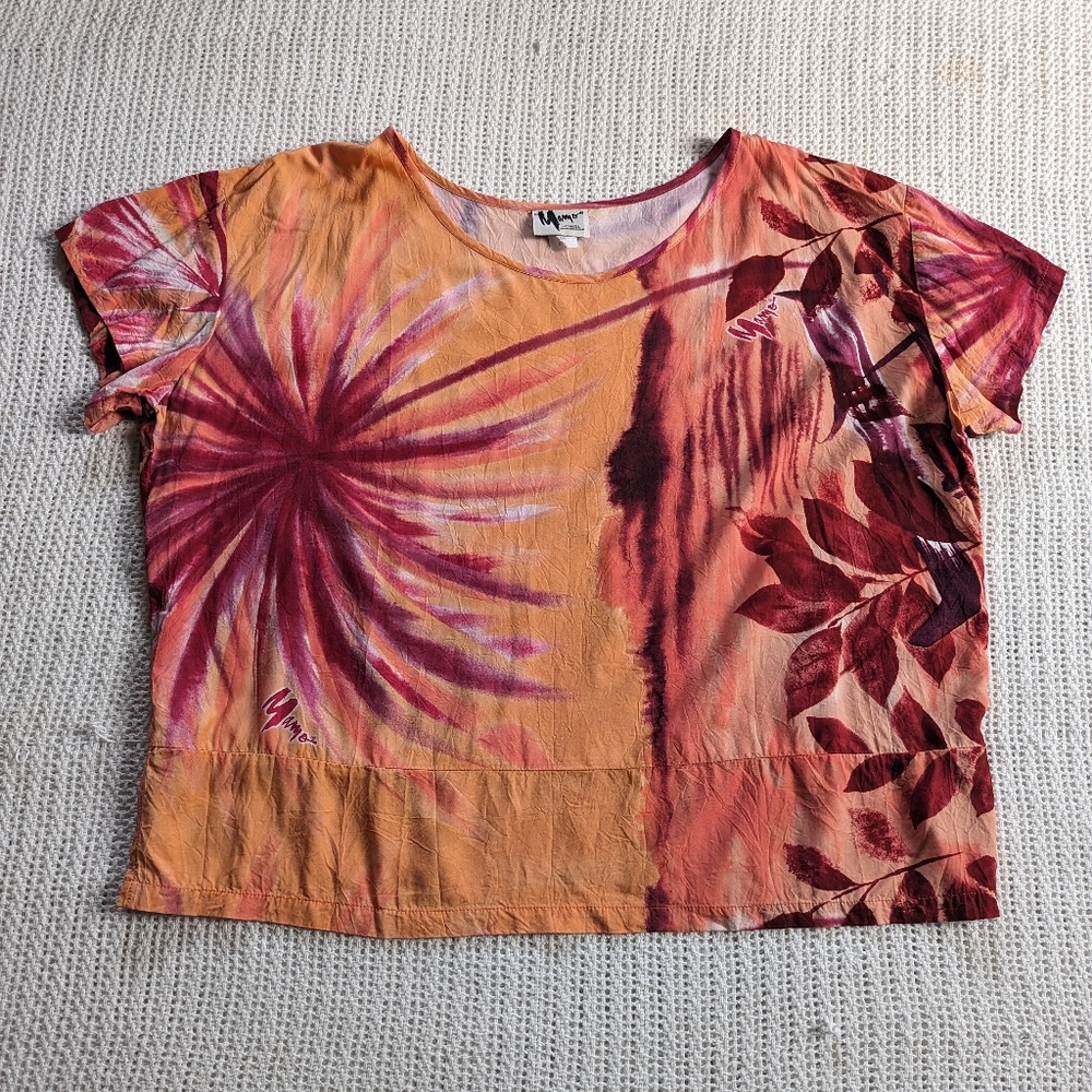 VTG Mamo HOWELL Rayon Floral Orange Blouse Top Women's Plus Size 2X Made Hawaii